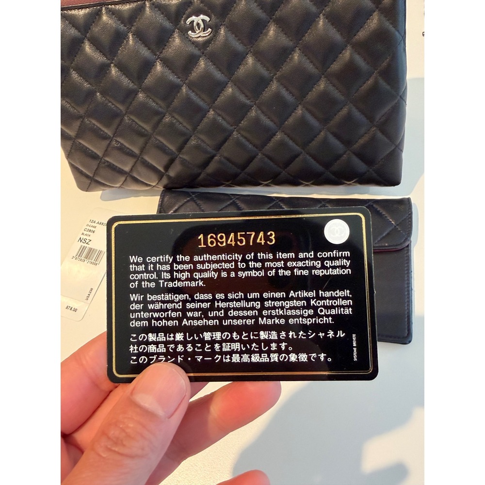 Chanel O-Case Pouch Black‎ Quilted Lambskin Leather Silver CC Logo A69260 Italy - Picture 9 of 10